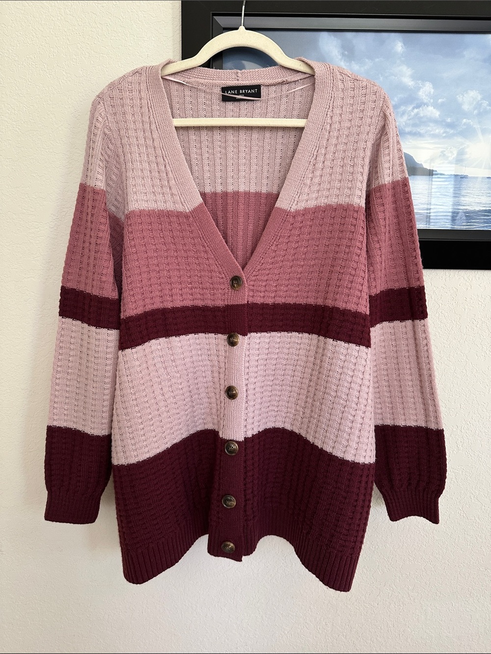 Lane Bryant Pink & Burgundy Button-Up Cardigan 18/20